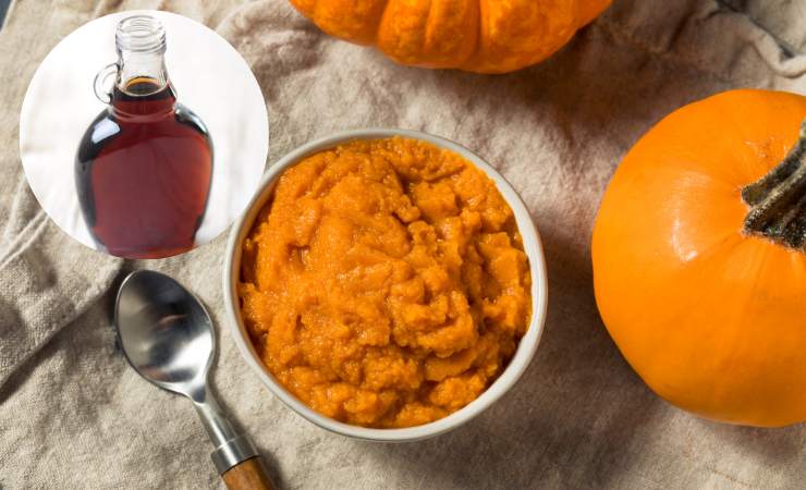 purea di zucca, sciroppo d'acero