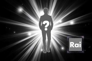 Sagoma maschile su sfondo luminoso e interrogativo, logo Rai