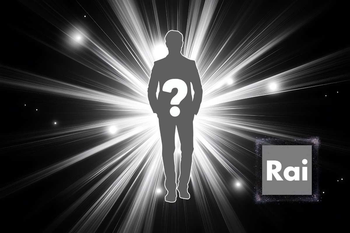 Sagoma maschile su sfondo luminoso e interrogativo, logo Rai