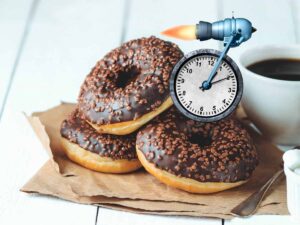 donuts con espresso e cronometro con razzo
