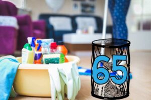 prodotti per la pulizia di casa, clessidra e numero 65