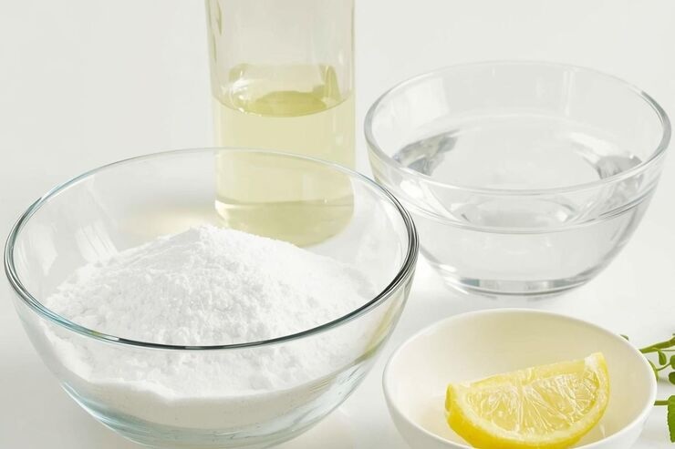 Aceto, acqua, bicarbonato, succo di limone